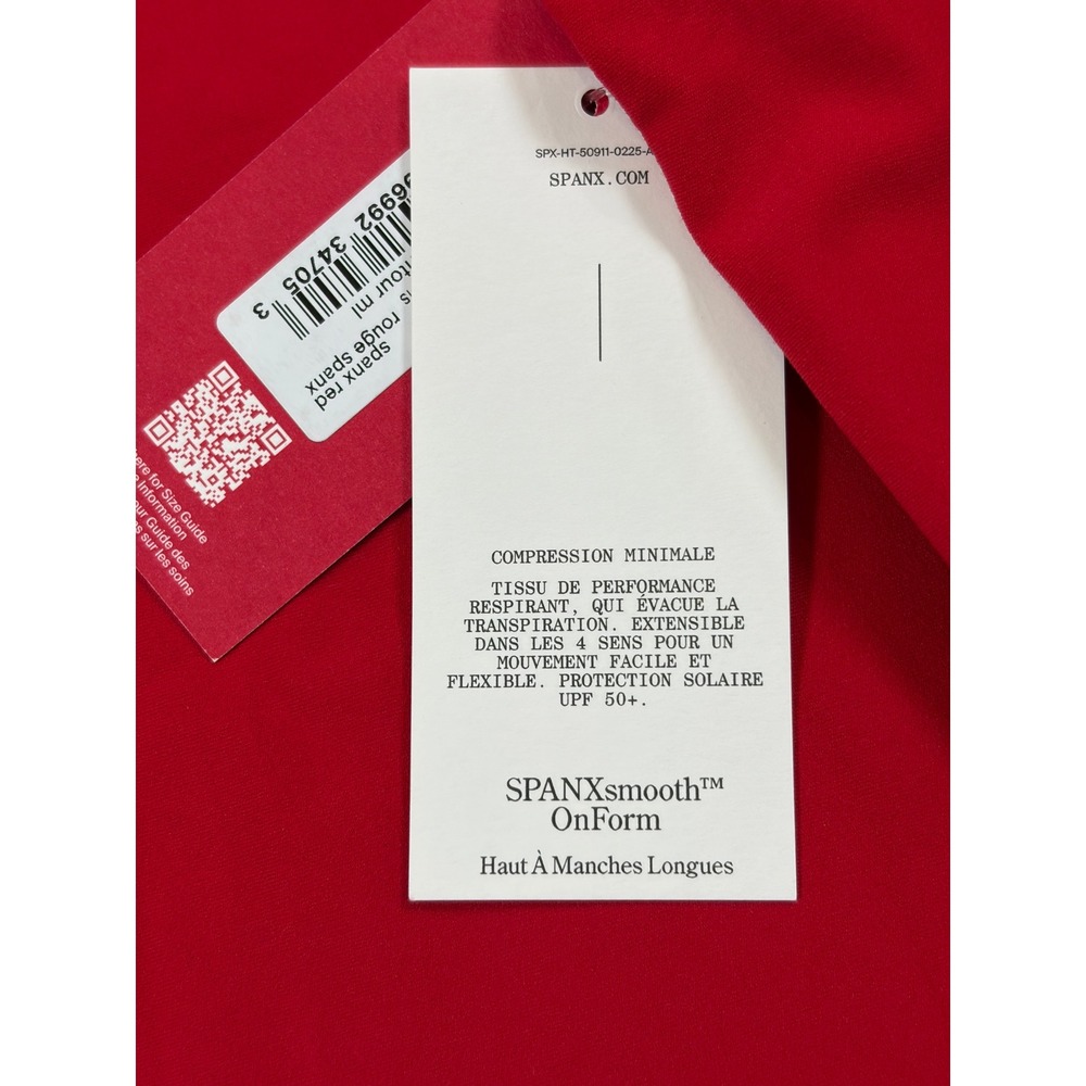 Spanx SPANXsmooth OnForm Long Sleeve Top Red Crew Neck Thumbholes Medium NEW - Picture 14 of 14
